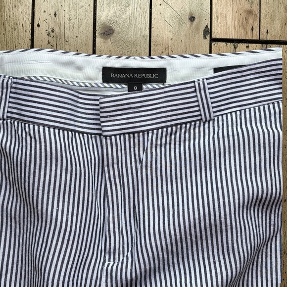 Banana Republic Logan Cropped Pants Size 8 Black White Stripe Linen Blend Ankle - Picture 4 of 12